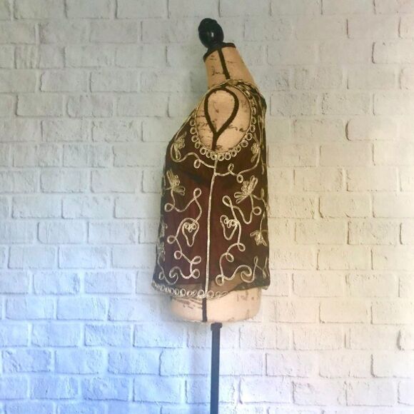 Sophie Chang Brown and Gold embroidered tank - Picture 3 of 5
